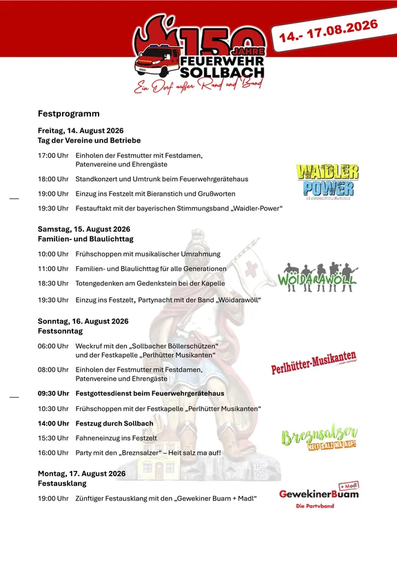 Festprogramm - 150-jähriges Gründungsfest - FF Sollbach